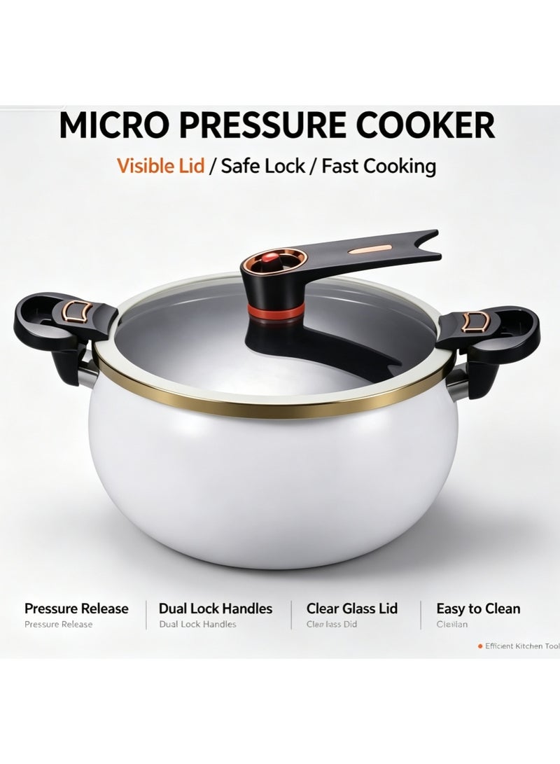 White Multi-Functional Micro Pressure Cooking Pot with Lockable Lid, Non-Stick Low Pressure Stew Pot, Double Side Handles Cooking Pot for Soup Braising Simmering - Image 1