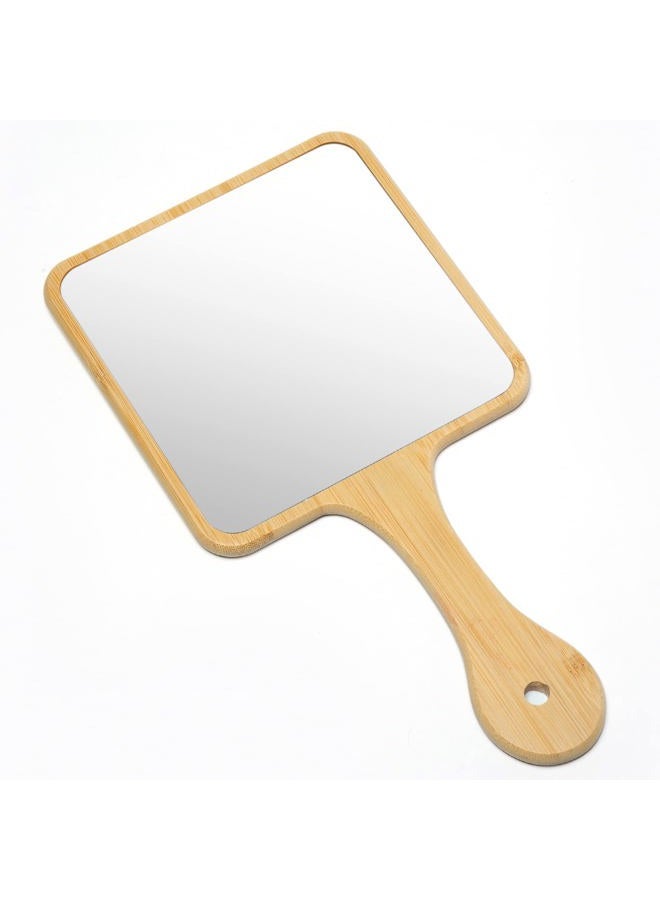 Jasefa Hand Mirror,Natural Bamboo Hand Held Mirror with Handle,Small Cute Handheld Mirror for Shaving Single-Sided Portable Travel Vanity Mirror for Men & Women,5.3" W x 9.8" L - Image 1