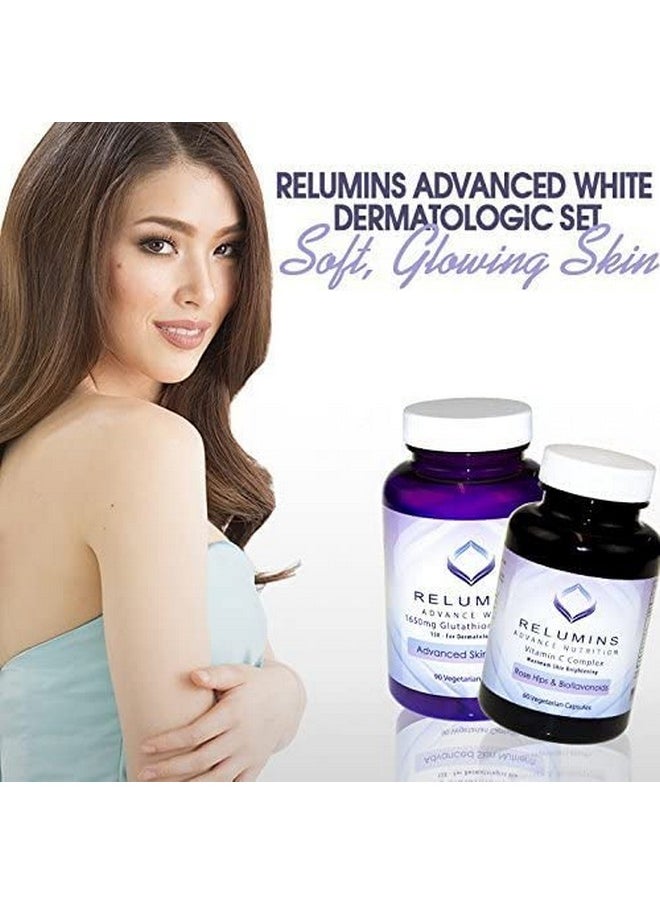 RELUMINS - Advanced White Set - 1650Mg Glutathione Complex (90 Capsules) And Advanced Vitamin C With Rose Hips And Bioflavonoids (60 Capsules) Bundle - Image 1