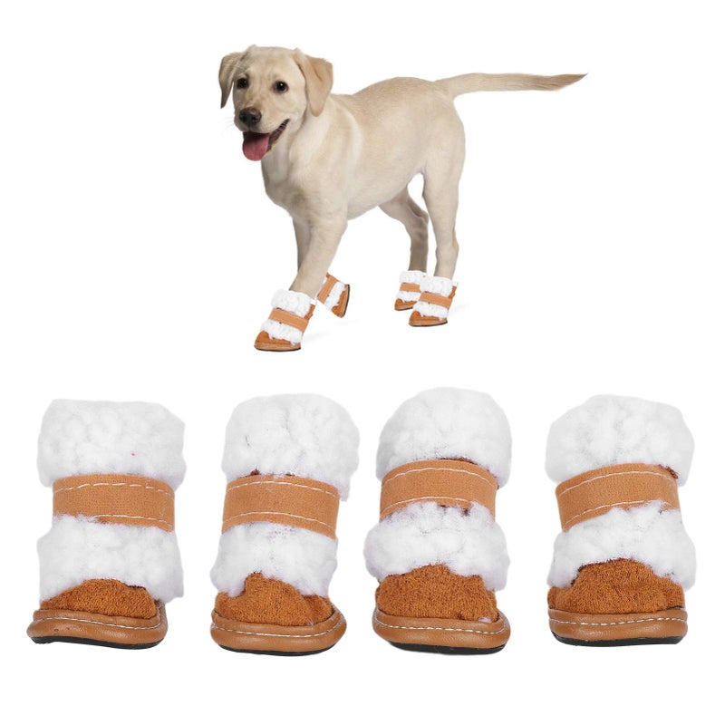 Winter Pet Boots Warm Antiskid Outdoor Dog Shoes With Hook Loop Closure Khaki Type 1 - Image 4