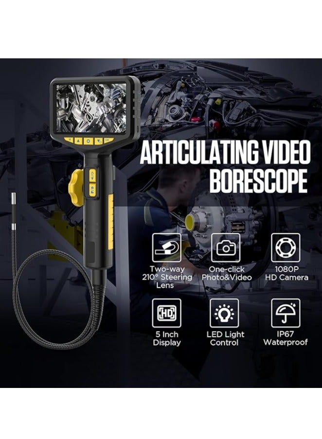 AUTOOL SVB305 Articulating Video Endoscope 5 Inch IPS Articulating Endoscope Inspection Camera Two-Way 210° Steering Lens Waterproof Automotive Mechanic Fibreglass Scope LED Light Control Multilingual - Image 2