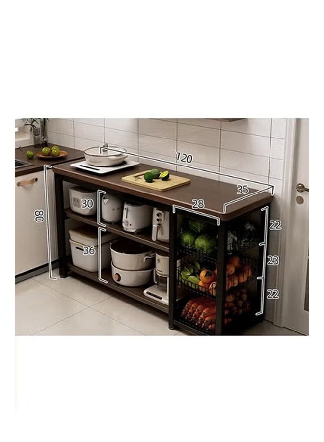 keke Kitchen Rack Multifunctional Vegetable Basket Vegetable Cutting Table Microwave Pot Organiser Sideboard Walnut Brown 120*35*100cm - Image 2