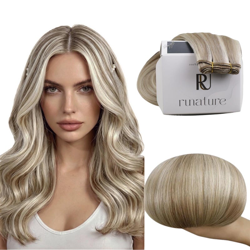 RUNATURE Sew in Hair Extensions Real Human Hair, 18 Inch 100g #8P60 Blonde Highlights, Weft Hair Extensions Blonde Wefts, Straight Silky Remy Hair for Women, Softness Texture, Easy to Maintain - Image 3