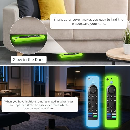 SOTATOO 2 Pack Remote Covers Replacement Compatible with Toshiba and Insignia Fire TV Remote, Silicone Sleeve Case Glow in Dark for CTRC1US21 NS-RCFNA-21 Remote Cover (Glow Blue& Glow Green) - Image 4