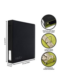 Vault X Vault X Premium Exo-Tec 3 Ring TCG Binder for 9 Pocket Trading Card Pages - 30+ Page Capacity Easy Open 3 D-Ring Clip Binder for TCG CCG Photo Cards (Slim, Black)  - Image 2