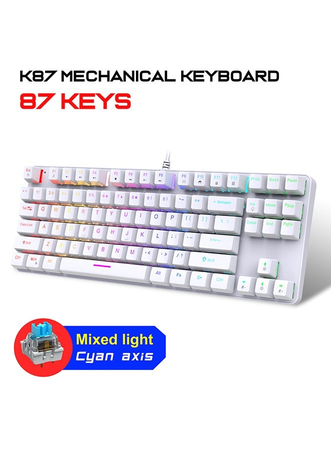 Joshberg K87 Mechanical Gaming Keyboard with RGB LED Backlit,Blue Switches,Wired USB Keyboard,16 Lighting Modes for E-sport/Office,White - Image 2