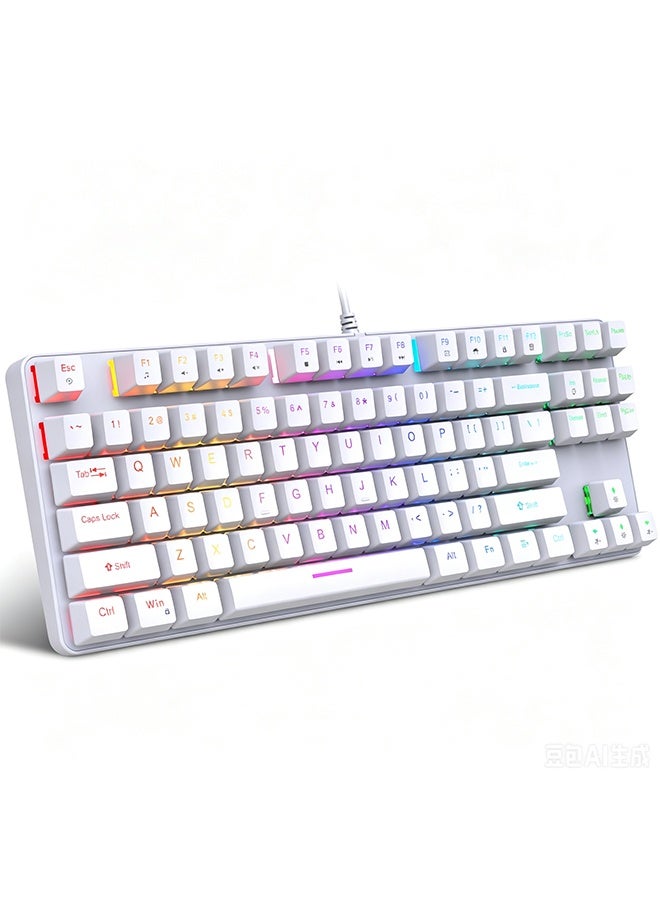 Joshberg 87-Key Mechanical Gaming Keyboard with RGB Lighting – Blue Switches, 16 Backlight Effects, Anti-Ghosting, Splash-Proof, Compact Design-White - Image 1