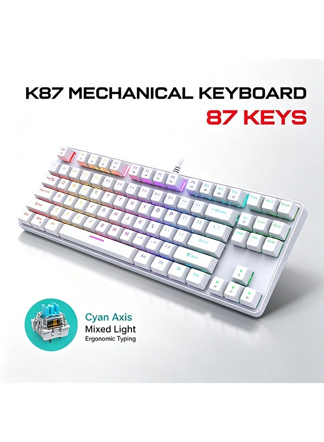 Joshberg 87-Key Mechanical Gaming Keyboard with RGB Lighting – Blue Switches, 16 Backlight Effects, Anti-Ghosting, Splash-Proof, Compact Design-White - Image 4