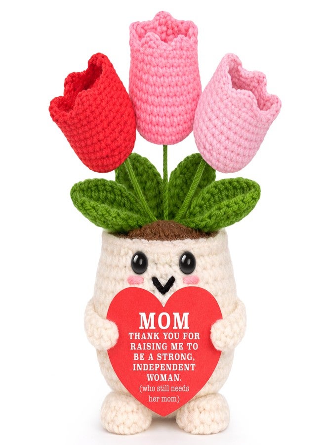BdayPtion Mothers Day Mom Gifts from Daughter Mothers Day Plants Gifts for Bonus Best Ever Step Mom from Daughter in Law Thank You Appreciation Gift for Mama Mommy Birthday Gift Handmade Crochet Tulip Keepsake - Image 1
