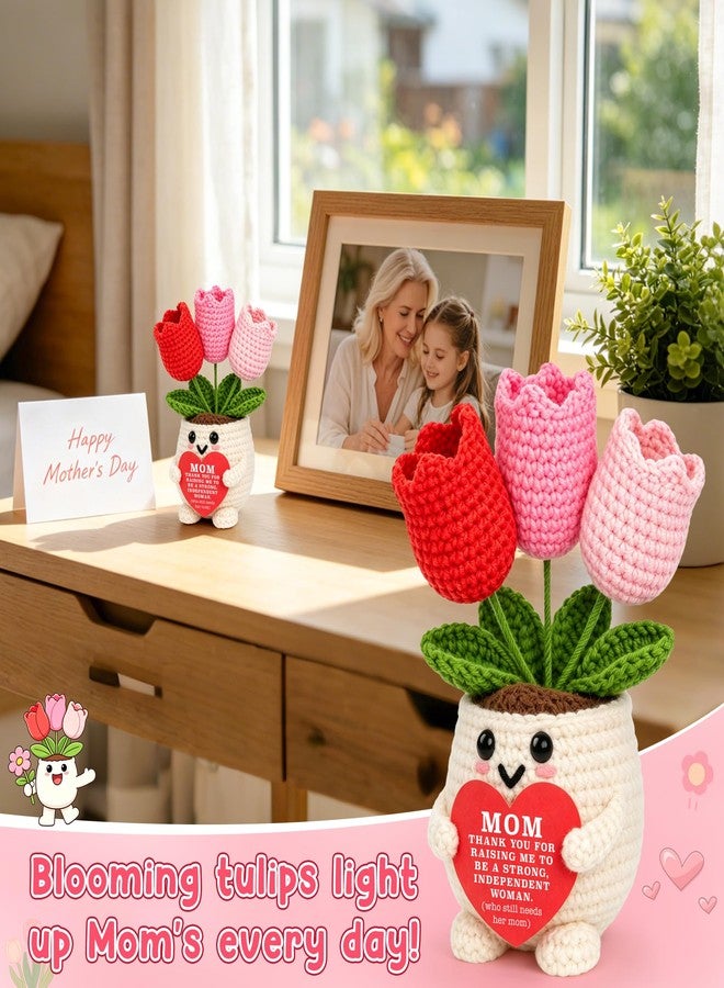 BdayPtion Mothers Day Mom Gifts from Daughter Mothers Day Plants Gifts for Bonus Best Ever Step Mom from Daughter in Law Thank You Appreciation Gift for Mama Mommy Birthday Gift Handmade Crochet Tulip Keepsake - Image 5
