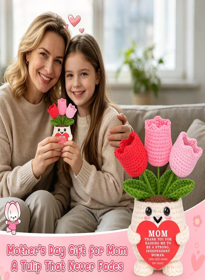 BdayPtion Mothers Day Mom Gifts from Daughter Mothers Day Plants Gifts for Bonus Best Ever Step Mom from Daughter in Law Thank You Appreciation Gift for Mama Mommy Birthday Gift Handmade Crochet Tulip Keepsake - Image 4