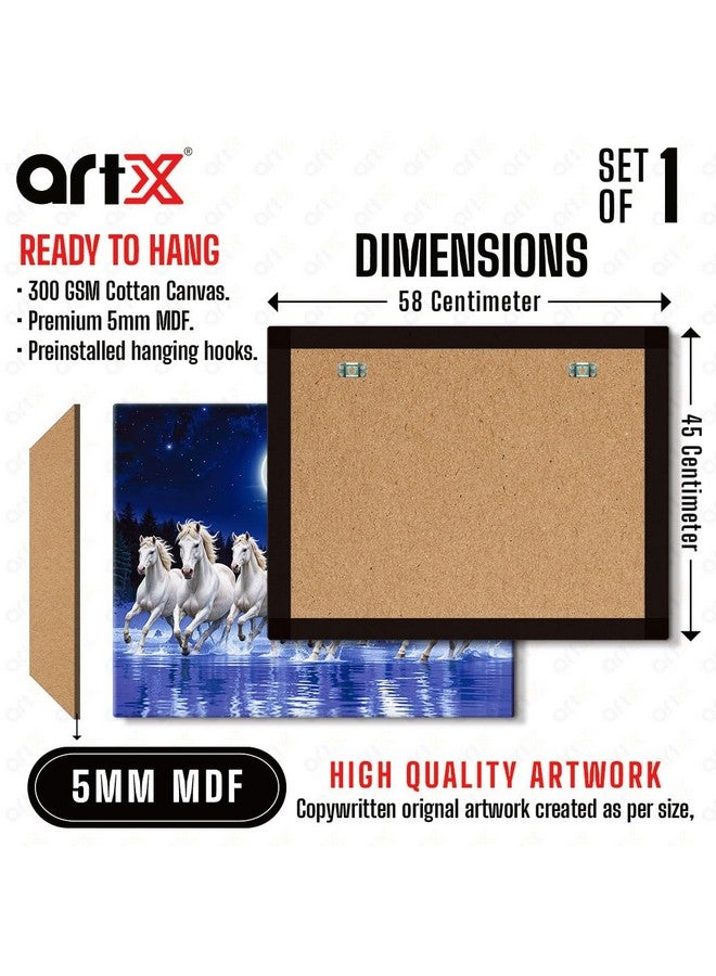 ArtX لوحة فنية كبيرة من ArtX بحجم 7 خيول بإطار فاستو، خيول بيضاء تجري في الليل تحت ضوء القمر مع خلفية زرقاء على الماء، ديكور حائط فاستو، متعدد الألوان، طبيعة، 58.0 × 45.0 سم، مجموعة من 1 - Image 2