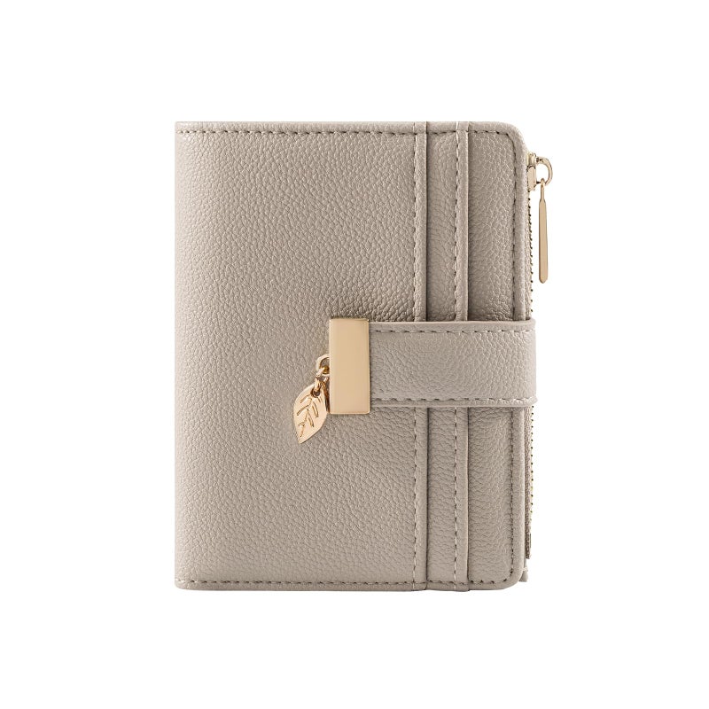 Pomelo Best Small Wallet Women Bifold Leather RFID Mini Wallets for Women Credit Card Holder with ID Window Zipper Coin Pocket Taupe - Image 1