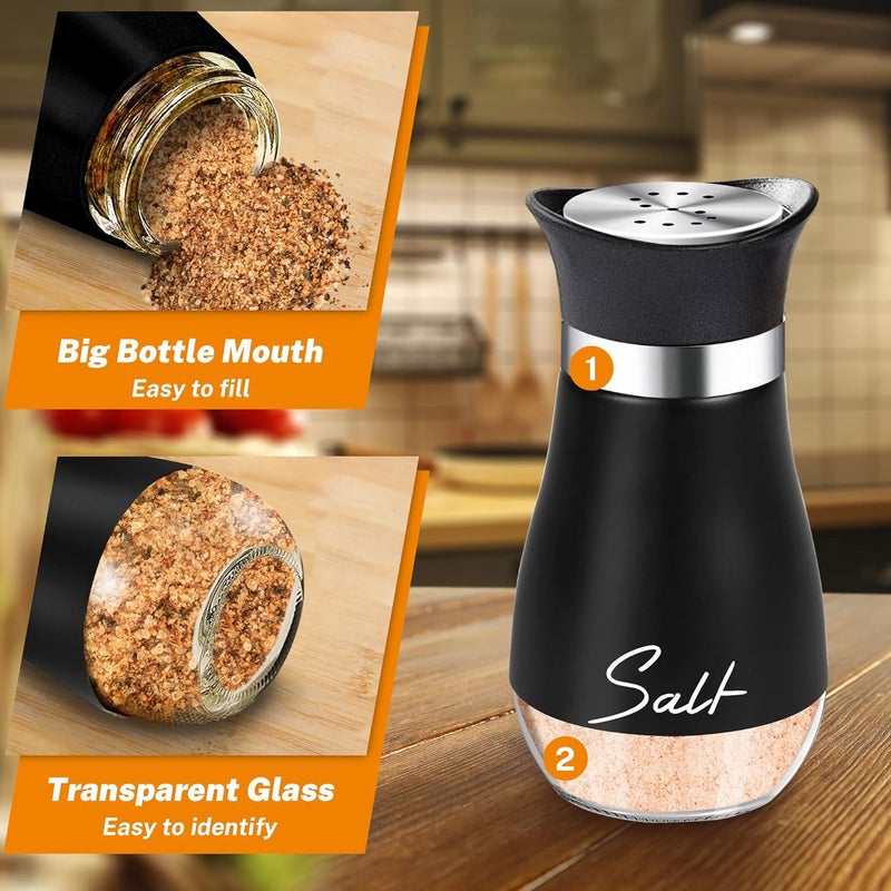 Arrozon Salt and Pepper Shakers Set,4 oz Glass Bottom Salt Pepper Shaker with Stainless Steel Lid for Kitchen Gadgets Cooking Table, RV, Camp,BBQ Refillable Design (Black) - Image 3