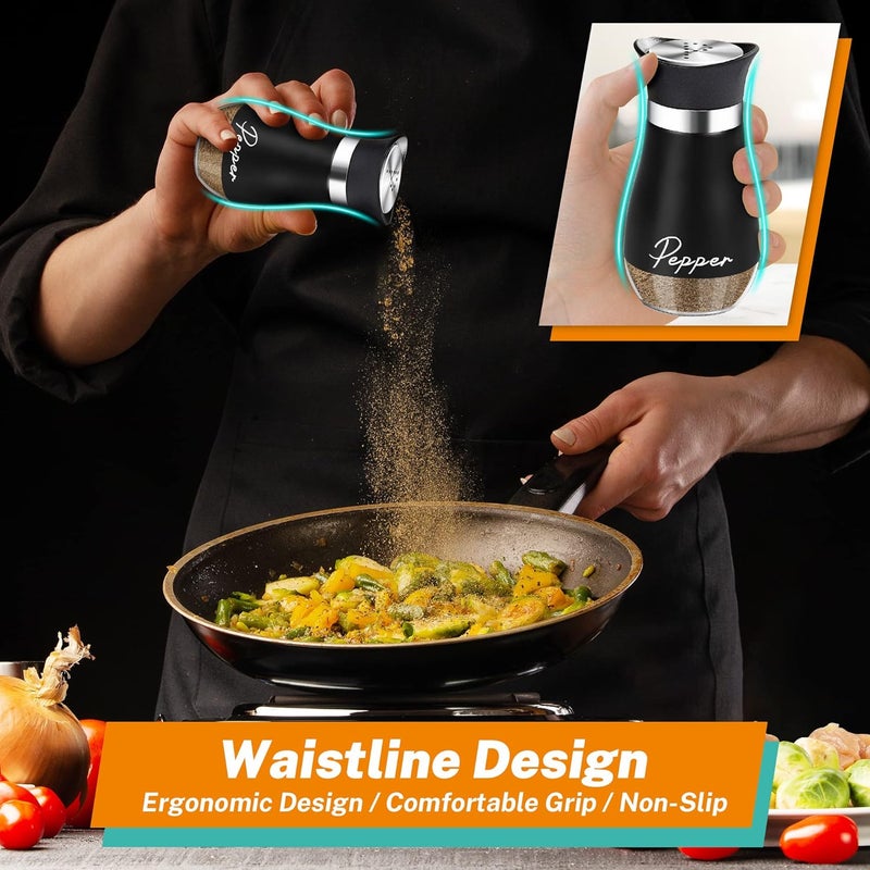 Arrozon Salt and Pepper Shakers Set,4 oz Glass Bottom Salt Pepper Shaker with Stainless Steel Lid for Kitchen Gadgets Cooking Table, RV, Camp,BBQ Refillable Design (Black) - Image 5