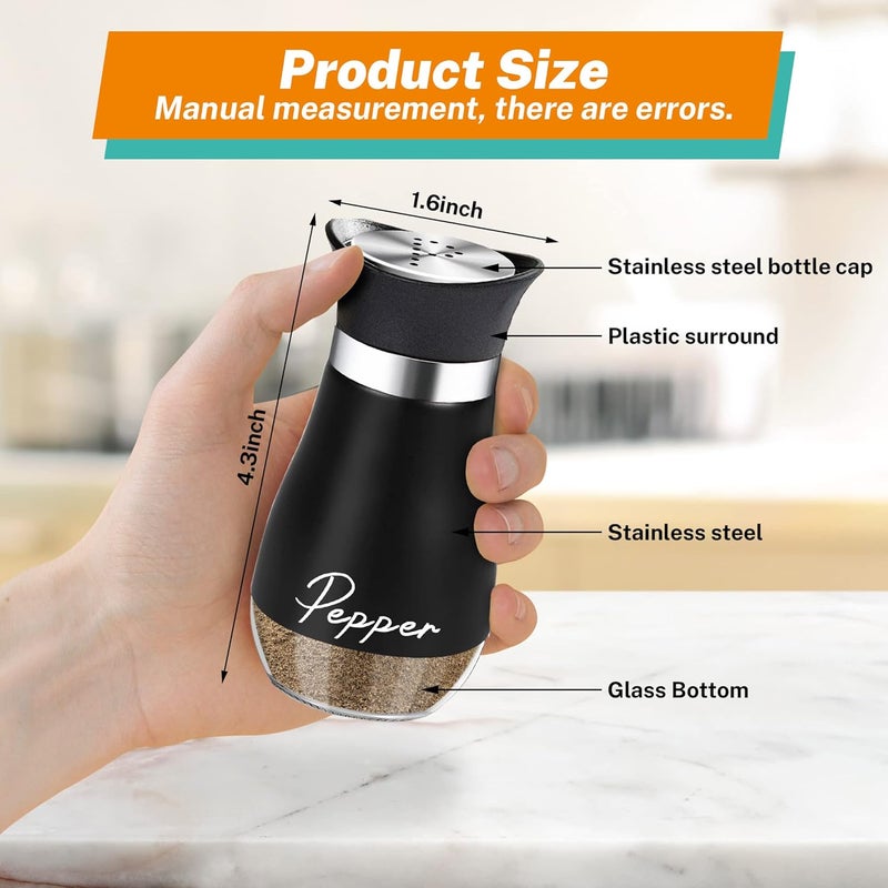 Arrozon Salt and Pepper Shakers Set,4 oz Glass Bottom Salt Pepper Shaker with Stainless Steel Lid for Kitchen Gadgets Cooking Table, RV, Camp,BBQ Refillable Design (Black) - Image 2