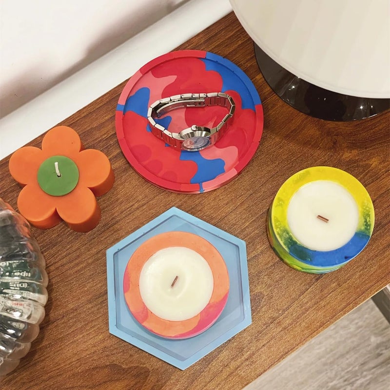 Midnadiy 8 Pcs Coaster Resin Molds - Durable Silicone Coaster Molds For Epoxy Resin  Round Hexagon Jewelry Tray Mold For Diy Trinket Tray  Casting Crafts  Home Decorations  Gifts - Image 5