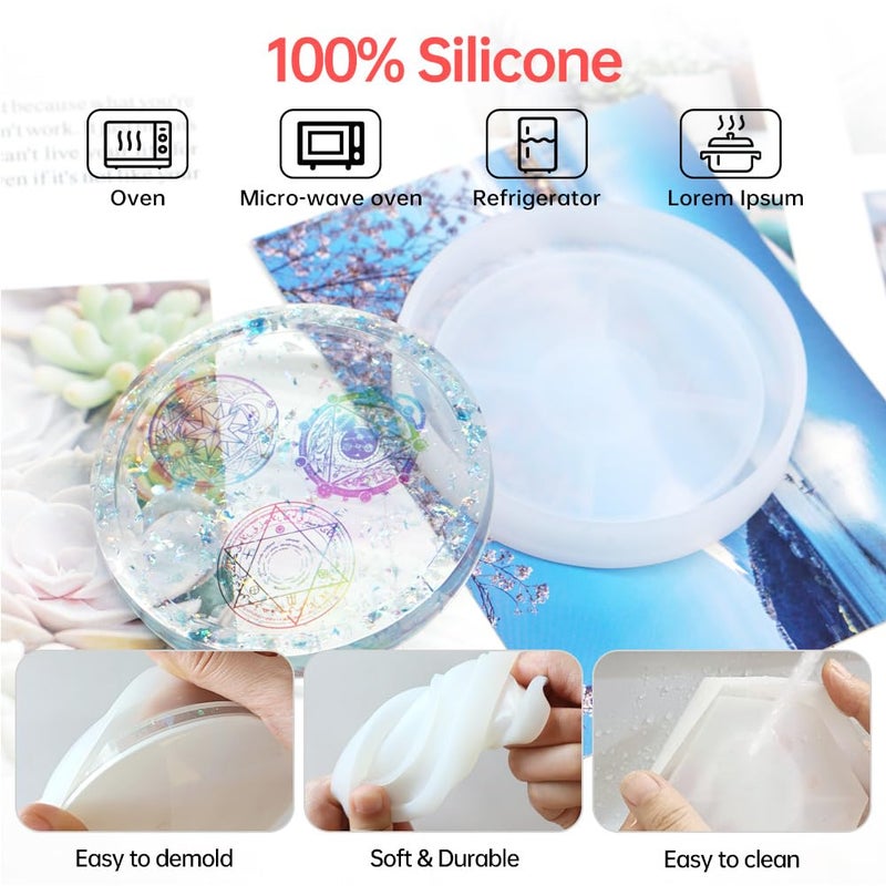 Midnadiy 8 Pcs Coaster Resin Molds - Durable Silicone Coaster Molds For Epoxy Resin  Round Hexagon Jewelry Tray Mold For Diy Trinket Tray  Casting Crafts  Home Decorations  Gifts - Image 4