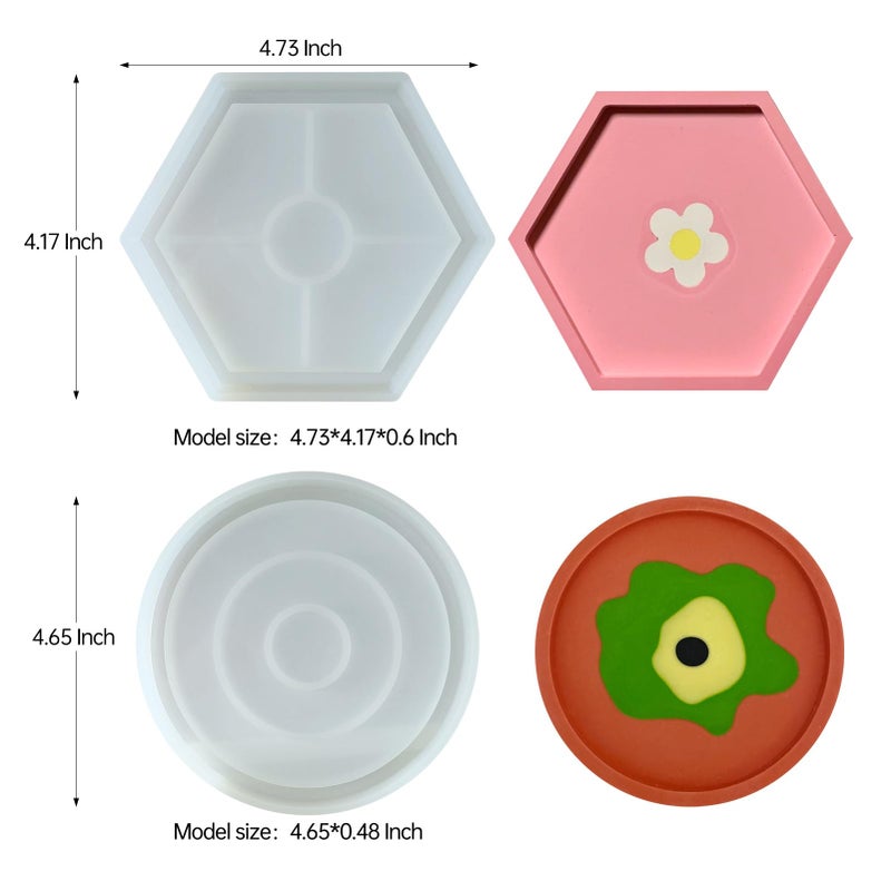 Midnadiy 8 Pcs Coaster Resin Molds - Durable Silicone Coaster Molds For Epoxy Resin  Round Hexagon Jewelry Tray Mold For Diy Trinket Tray  Casting Crafts  Home Decorations  Gifts - Image 3