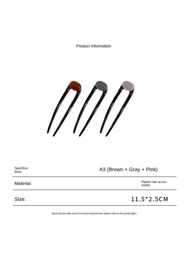 pincai مشبك شعر Fork Mallard Color ذو الثلاثة أسنان البسيط المزخرِف بالخرز، أداة تصفيف كعكة مؤخرة الرأس، عصاة شعر أنيقة، مشط شعر عصري - Image 5