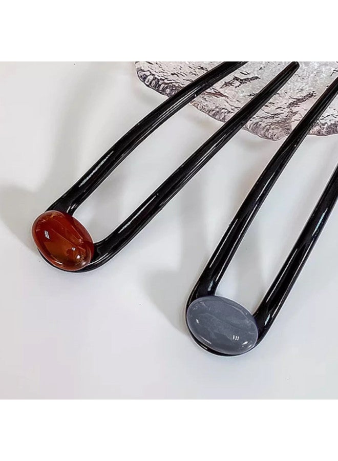 pincai مشبك شعر Fork Mallard Color ذو الثلاثة أسنان البسيط المزخرِف بالخرز، أداة تصفيف كعكة مؤخرة الرأس، عصاة شعر أنيقة، مشط شعر عصري - Image 4