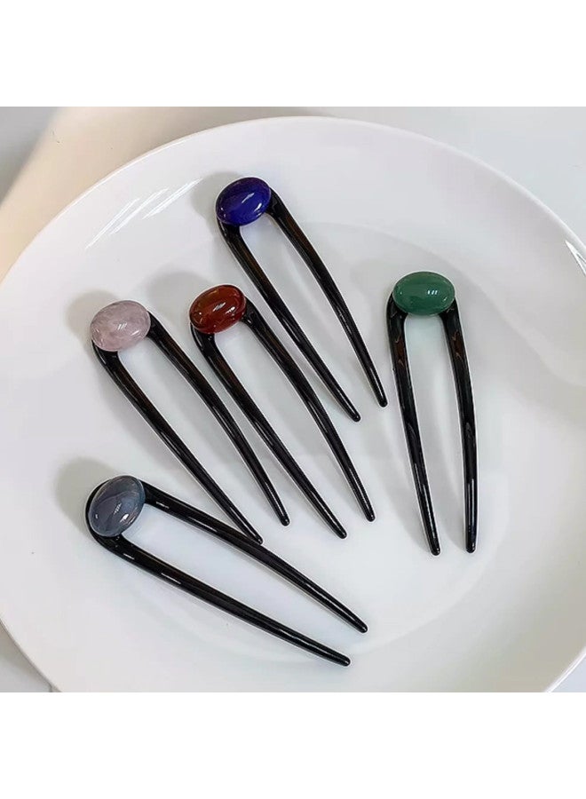 pincai مشبك شعر Fork Mallard Color ذو الثلاثة أسنان البسيط المزخرِف بالخرز، أداة تصفيف كعكة مؤخرة الرأس، عصاة شعر أنيقة، مشط شعر عصري - Image 3