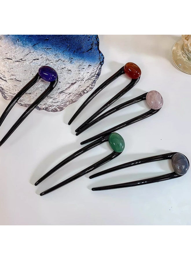pincai مشبك شعر Fork Mallard Color ذو الثلاثة أسنان البسيط المزخرِف بالخرز، أداة تصفيف كعكة مؤخرة الرأس، عصاة شعر أنيقة، مشط شعر عصري - Image 2