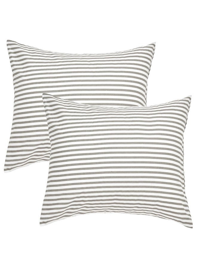 JELLYMONI 100% Natural Cotton Striped Standard Pillowcases Set, 2 Pack White and Grey Stripes Pattern Printed Pillow Covers with Envelope Closure(Pillows are not Included) - Image 1