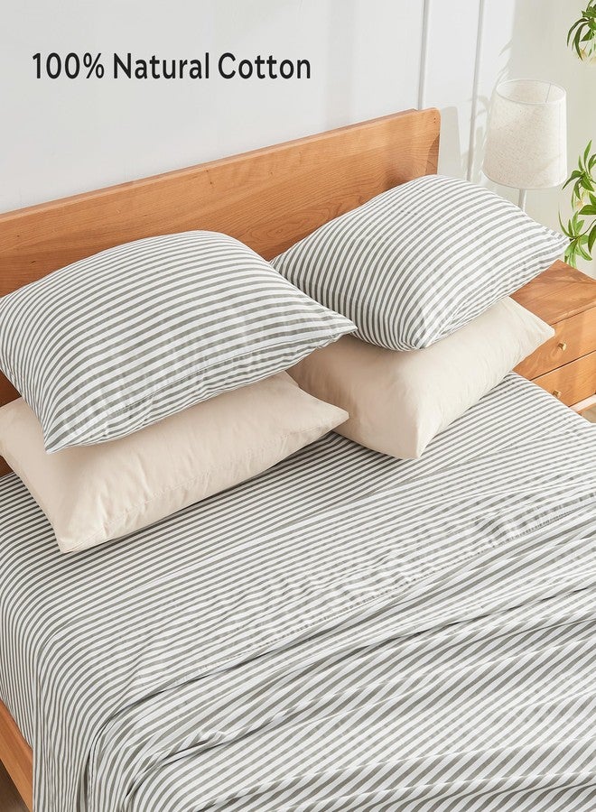 JELLYMONI 100% Natural Cotton Striped Standard Pillowcases Set, 2 Pack White and Grey Stripes Pattern Printed Pillow Covers with Envelope Closure(Pillows are not Included) - Image 3
