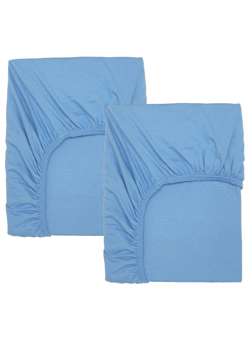 LEN Fitted Sheet for Cot, Light Blue, 60x120cm (Pack of 2) - Image 1