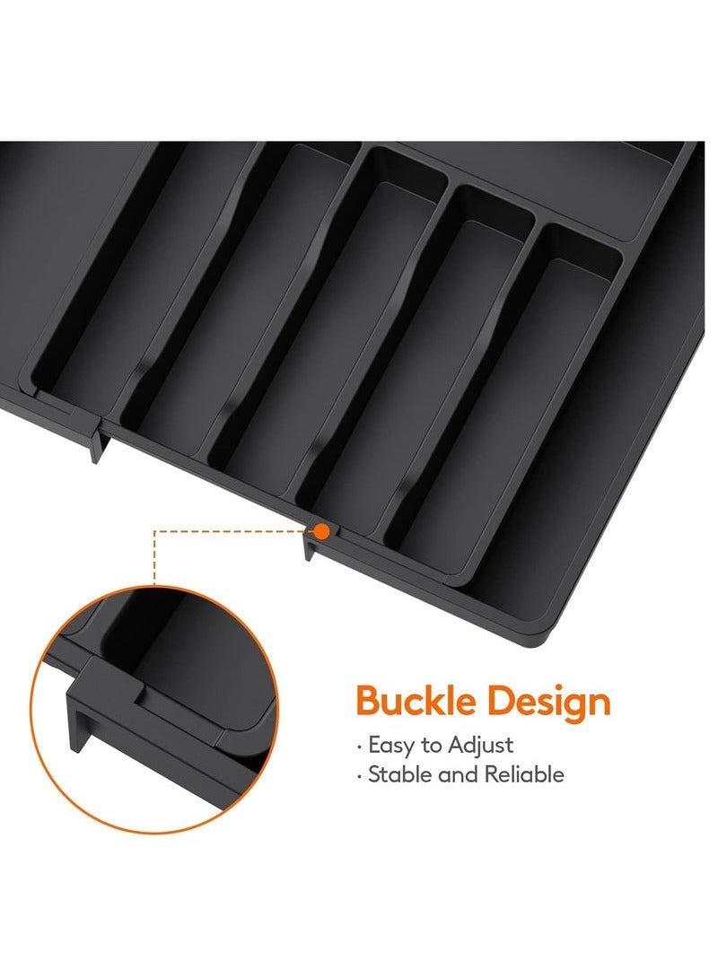 Bukela Silverware Drawer Organizer, Expandable Utensil Tray for Kitchen, Adjustable Flatware and Cutlery Holder, Compact Plastic Storage for Spoons Forks Knives, Large, Safe Grade Finis - Image 4
