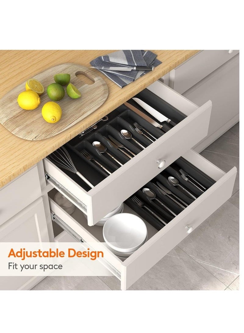 Bukela Silverware Drawer Organizer, Expandable Utensil Tray for Kitchen, Adjustable Flatware and Cutlery Holder, Compact Plastic Storage for Spoons Forks Knives, Large, Safe Grade Finis - Image 5