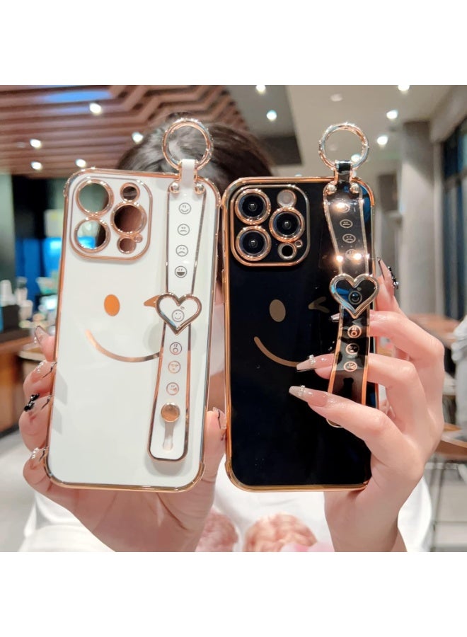 Q TRIPLE A Luxury & Beautiful Case for iPhone 13 Pro Max | Super Girly Design | Electroplated Smiley & Emoji | Protective & Soft Cover | with Adjustable Finger Strap & Kickstand | Anti-Fall Fashion Case for Women & Girls | Special or Party & Events | Color (Black) - Image 4