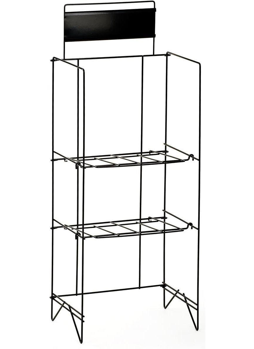 Displays2go Displays2go 46 H Wire Industrial Newspaper Stand with 2 Adjustable Shelves and 14 x 4 Nameplate  Black  - Image 1