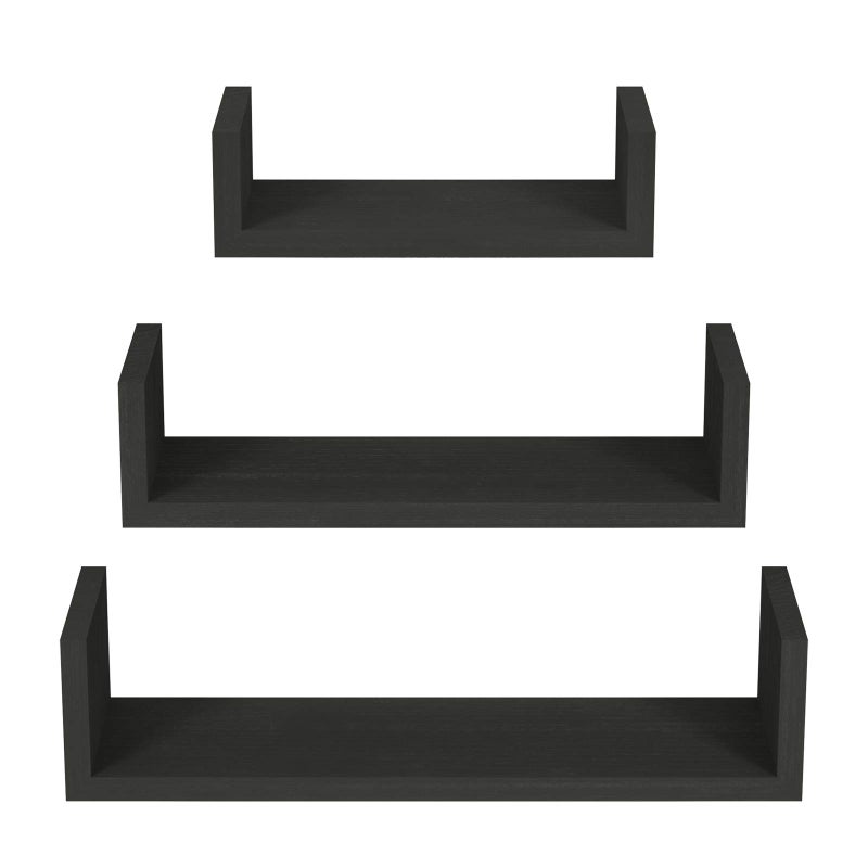 SRIWATANA Floating Shelves Wall Mounted Solid Wood Wall Shelves Black