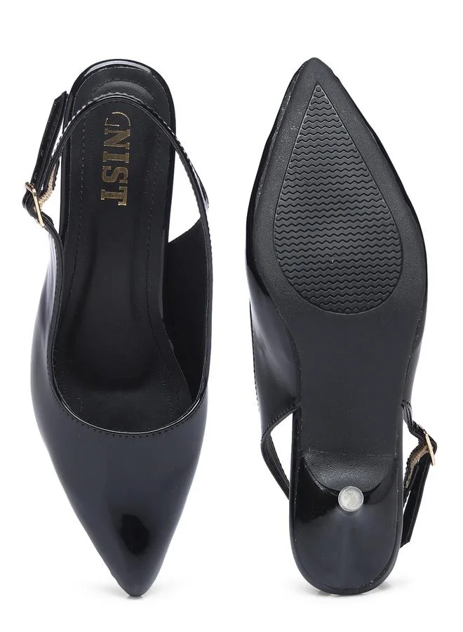 GNIST GNIST Plain Pointed Toe Kitten Heel Slingback Shoes