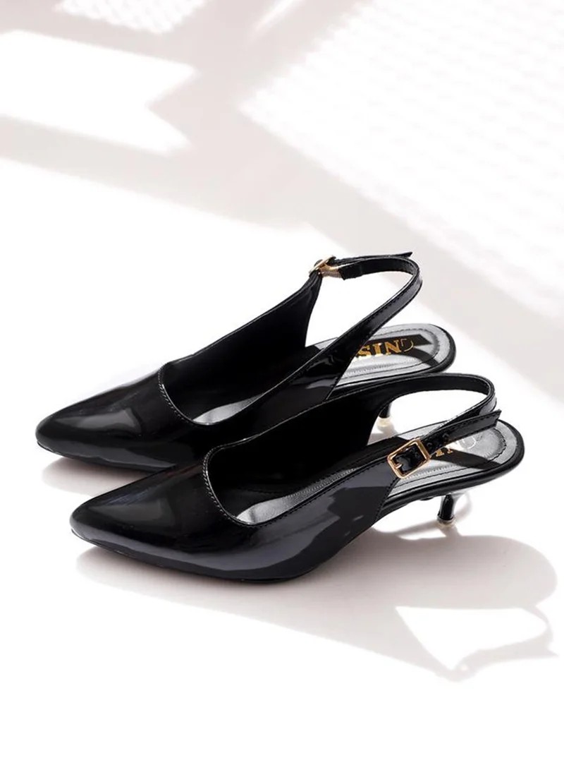 GNIST GNIST Plain Pointed Toe Kitten Heel Slingback Shoes
