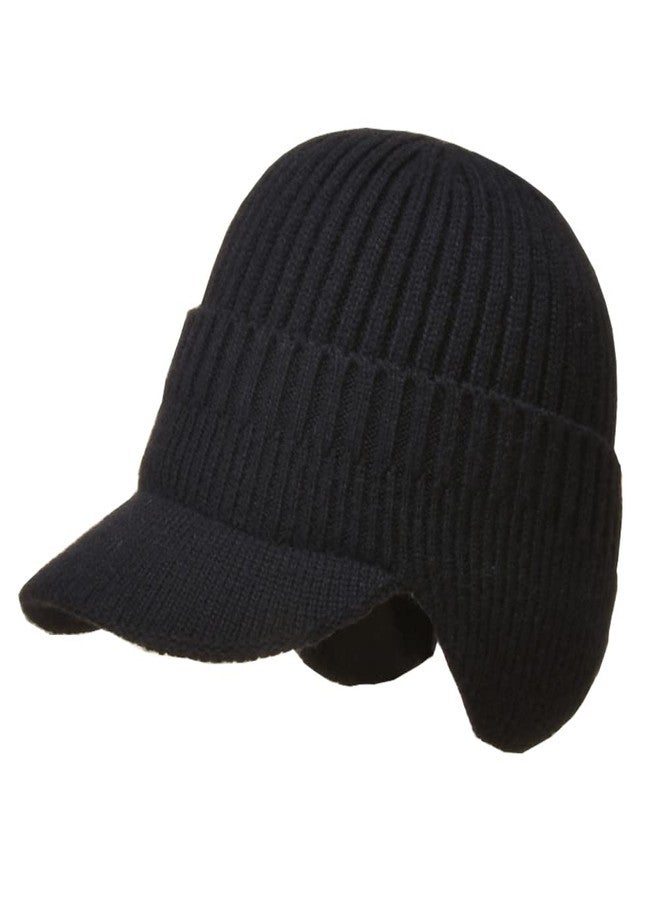FASHIXD Men Women Winter Beanie with Visor Warm Earflaps Hat Black - Image 4