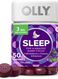 OLLY Sleep Gummy, Occasional Sleep Support, 3 mg Melatonin, L-Theanine, Chamomile, Lemon Balm, Sleep Aid, Blackberry, 50 Count