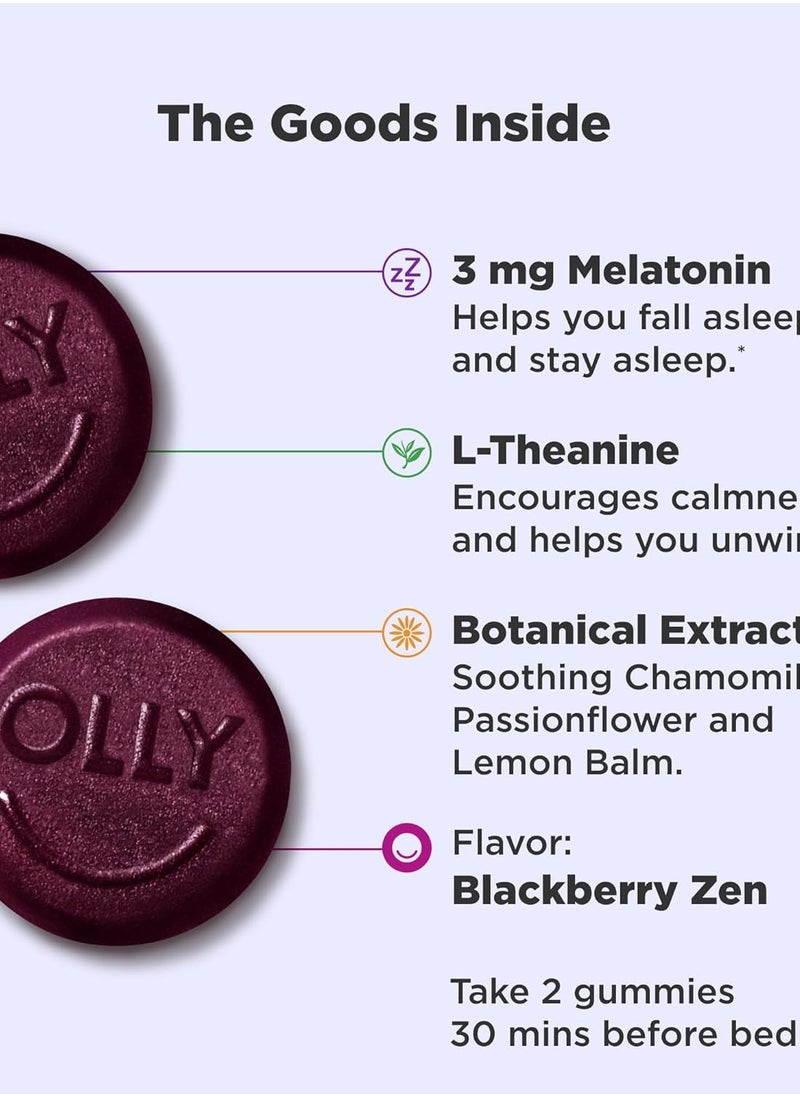OLLY - OLLY Sleep Gummy, Occasional Sleep Support, 3 mg Melatonin, L-Theanine, Chamomile, Lemon Balm, Sleep Aid, Blackberry, 50 Count - Image 1