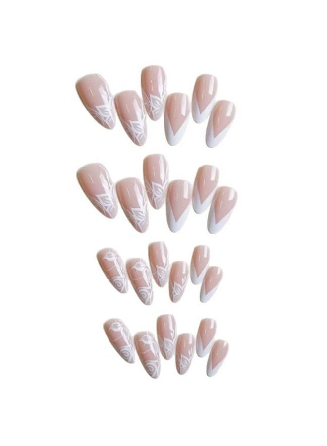 Goolsky أظافر ضغط طويلة مميزة بتصميم زهرة خط فرنسي للأناقة الفنية - Image 2