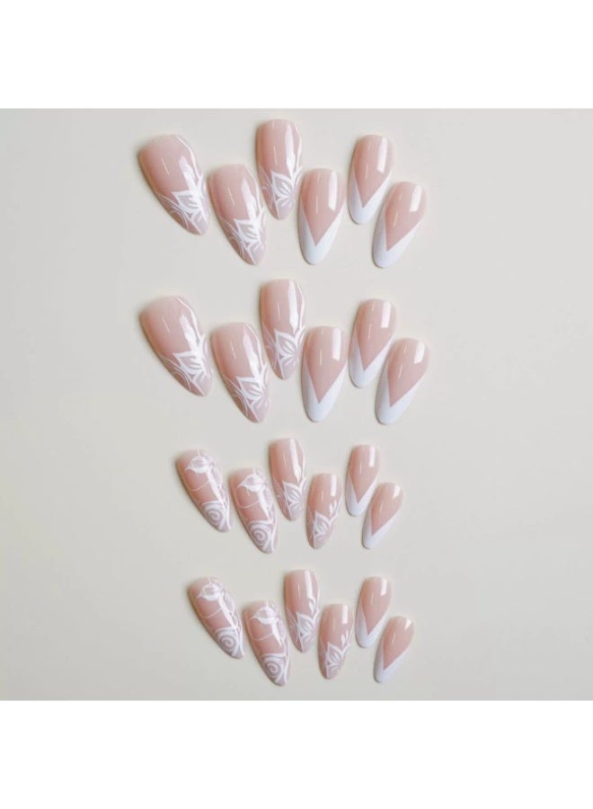 Goolsky أظافر ضغط طويلة مميزة بتصميم زهرة خط فرنسي للأناقة الفنية - Image 3