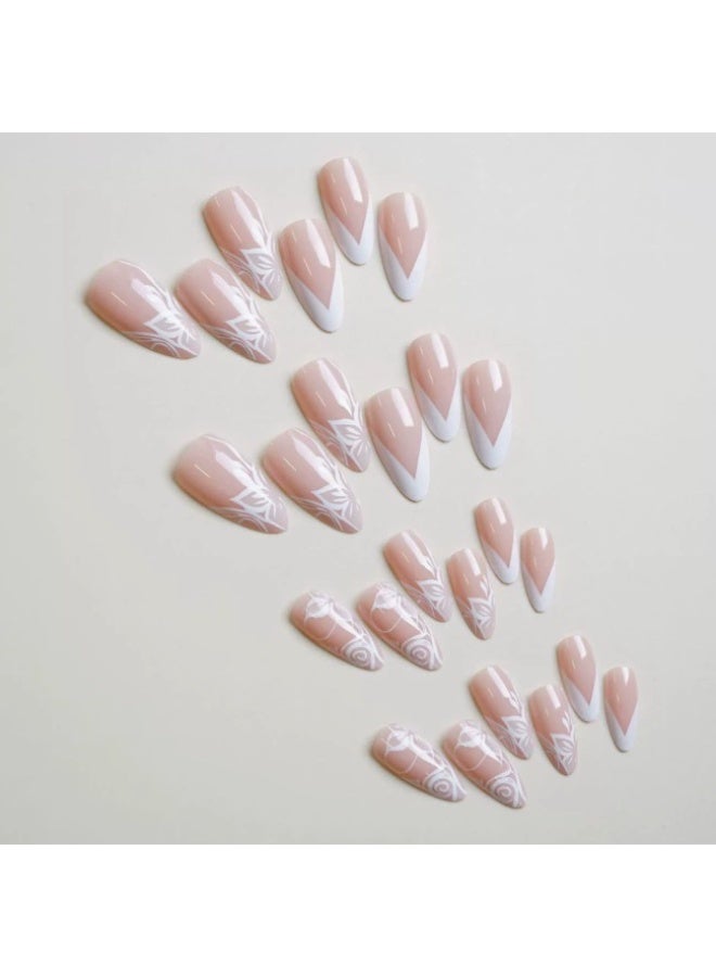 Goolsky أظافر ضغط طويلة مميزة بتصميم زهرة خط فرنسي للأناقة الفنية - Image 4