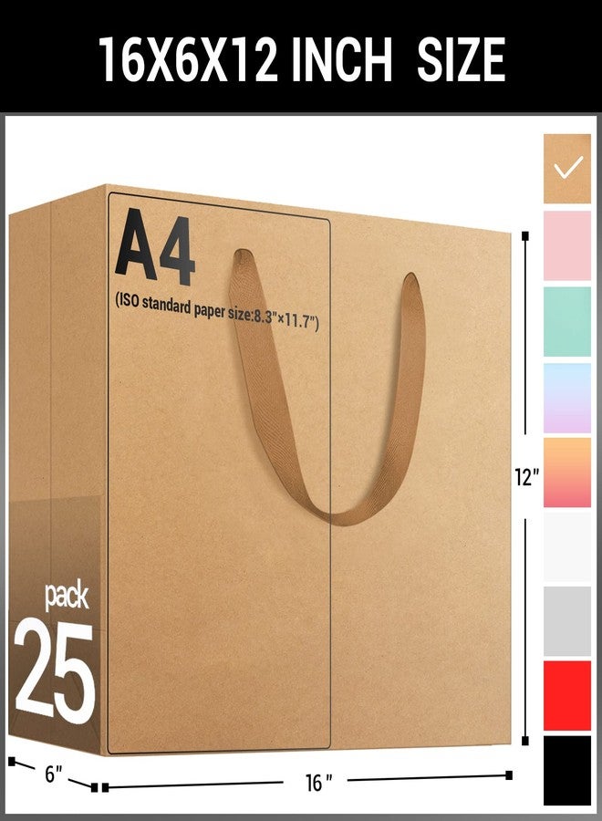 EUSOAR Extra Large Kraft Gift Bags,16"x6"x12" 25 pack Brown Paper Handle Craft Shopping Bags in Bulk, for Retail, Restaurant, Business, Party Favor, Grocery, Boutique, Birthday, Wedding, Baby Shower - Image 2