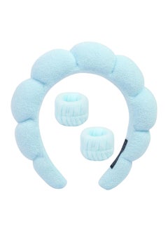 Tobeffect Spa Headband for Washing Face and Wristbands Set Skincare Makeup Sponge Headbands for Women and Skin Care Wristband Wash Face Terry Cloth Bubble Head Band Puffy Padded Hairband