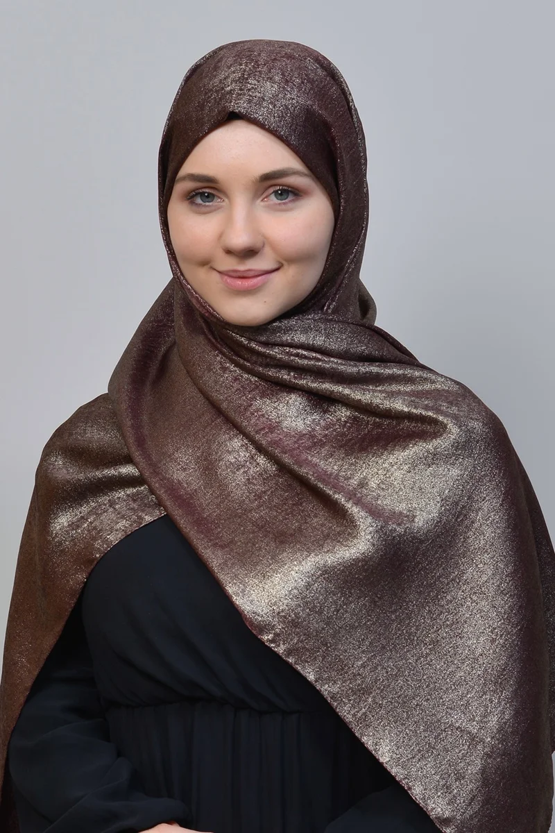 Altobeh Double Color Shiny Glitter Shiny Princess Hijab Shawl Cotton Dark Claret Red - Bronze