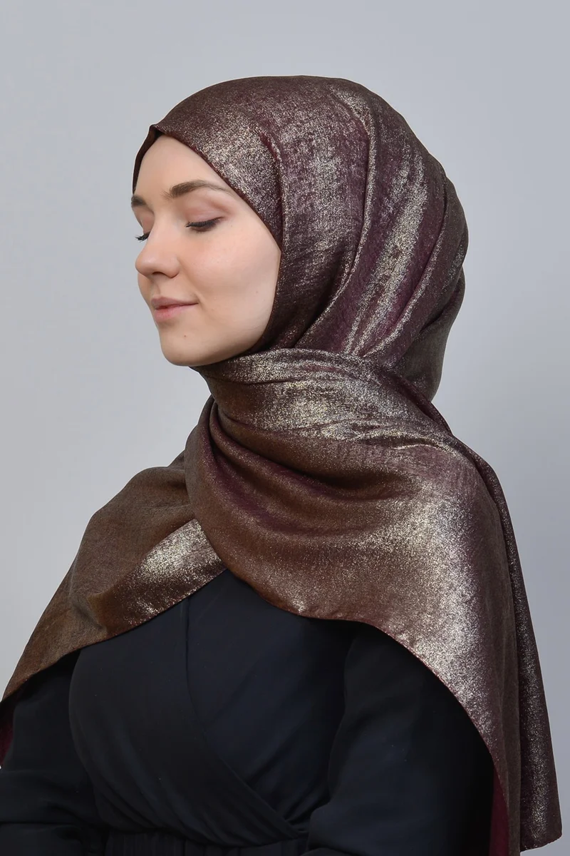 Altobeh Double Color Shiny Glitter Shiny Princess Hijab Shawl Cotton Dark Claret Red - Bronze