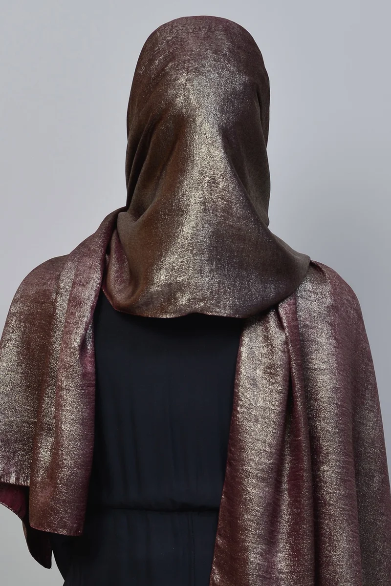 Altobeh Double Color Shiny Glitter Shiny Princess Hijab Shawl Cotton Dark Claret Red - Bronze