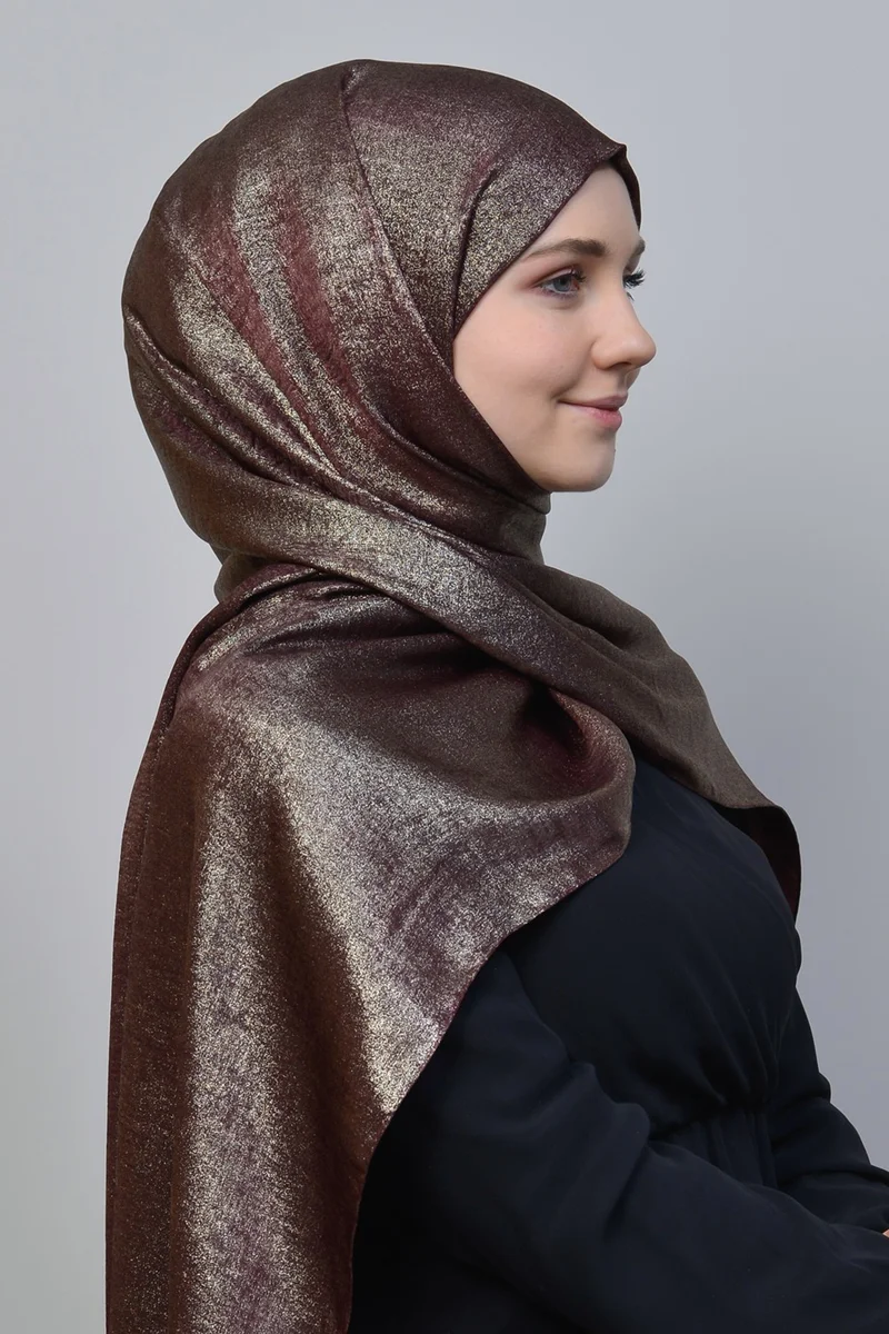 Altobeh Double Color Shiny Glitter Shiny Princess Hijab Shawl Cotton Dark Claret Red - Bronze