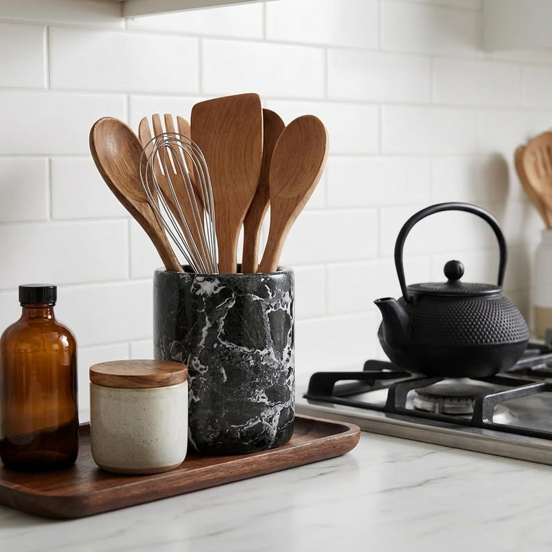 RADICALn Handmade Black Marble Utensil Holder – 6.5 Inch Kitchen Counter Spatula & Spoon Jar, Durable Cooking Utensils Organizer, Stylish Kitchen Caddy & Essentials Holder - Image 4
